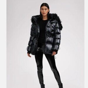 Pajar Electra Women's Black Boxy Fit Puffer Jacket Faux Fur Hood Size